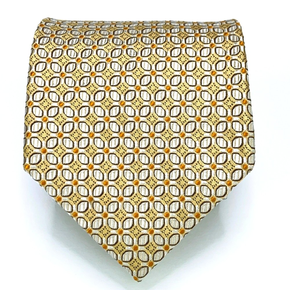 JOS A BANK Signature Collection Light Yellow Beige White Orange Dots Silk Tie
